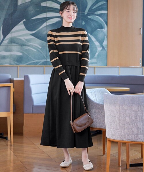 ディーゼル 異素材ドッキングニットワンピース ミディドレス DIESEL - 極美品 ディーゼル 異素材ドッキングニットワンピース ミディ