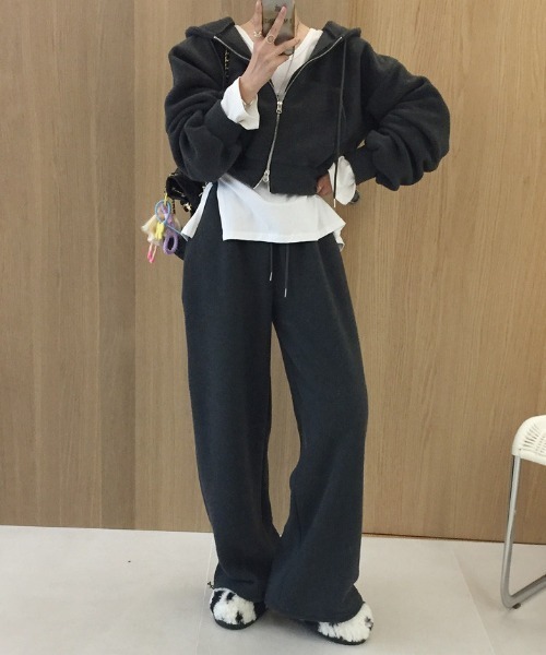 Aelina セットアップ フード付きフリーススウェットセットアップ