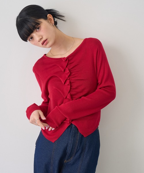 NOGLE カーディガン 「NOGLE/ノグル」フリルギャザーエアリー