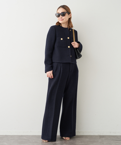 【美品】ドゥーズィエムクラス　ノーカラージャケット　金ボタン DEUXIEME CLASSE ノーカラージャケット ブラック 金ボタン 36