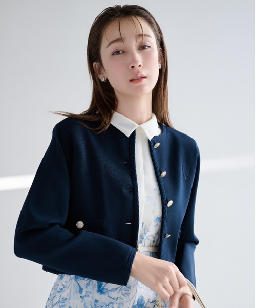 専用♡セルフォード 38M カーディガン ホワイト ブラック ジャケット CELFORD（セルフォード） ジャケット ノーカラージャケット トリム総針