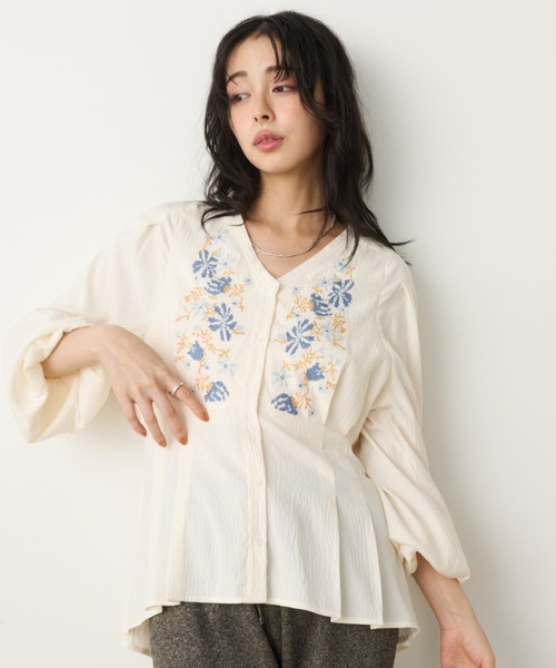 ✨新品✨2024 BEARDSLEY クロスステッチ刺繍　ブラウス　チュニック Unitage（ユニテージ） チュニック クロスステッチチュニック