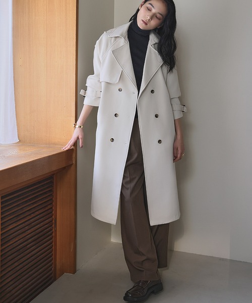 「LOWO」 「flolia」トレンチコート L ライトベージュ レディース_画像4