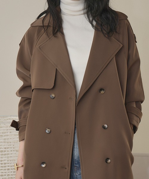 「LOWO」 「flolia」トレンチコート L ライトベージュ レディース_画像8