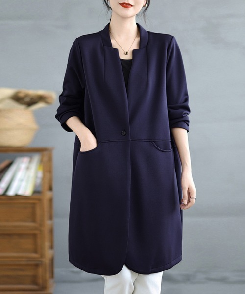 「ONEP STAR」 「chu&jin」ノーカラーコート LARGE ネイビー レディース_画像3