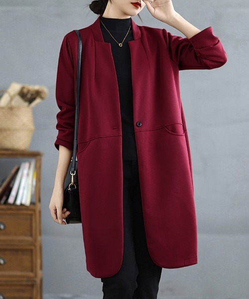 「ONEP STAR」 「chu&jin」ノーカラーコート LARGE ネイビー レディース_画像7