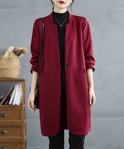 「ONEP STAR」 「chu&jin」ノーカラーコート LARGE ネイビー レディース_画像8