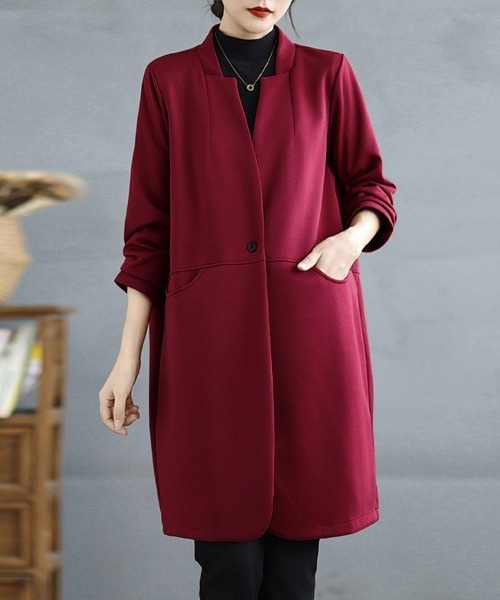 「ONEP STAR」 「chu&jin」ノーカラーコート LARGE ネイビー レディース_画像9