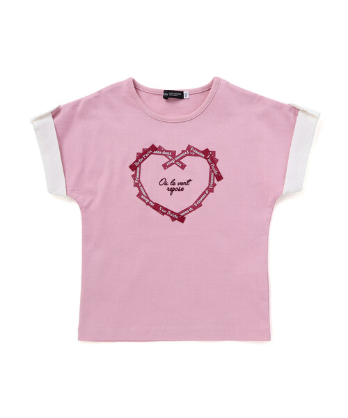 BeBe（ベベ） tシャツ ラベルロゴハートモチーフ袖切り替え天竺半袖T 