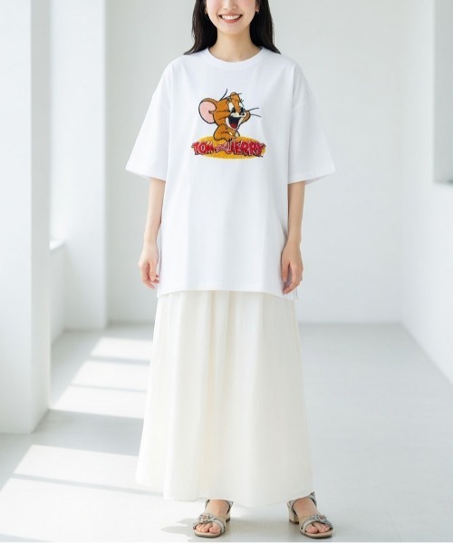 tシャツ 半袖 「TOM ＆ JERRY/トムとジェリー」ジェリーサガラ刺繍