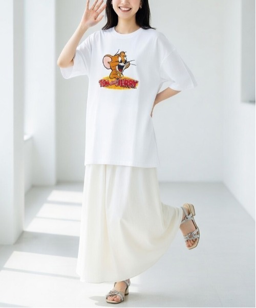 tシャツ 「TOM ＆ JERRY/トムとジェリー」ジェリーサガラ刺繍ジェリー