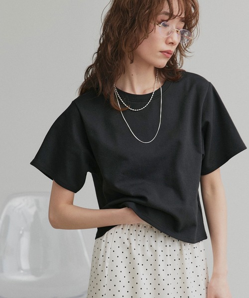  Ado 半袖 Tシャツ ブラック M ad thie（アドティエ） tシャツ 半袖 ベーシック ショート丈Tシャツ