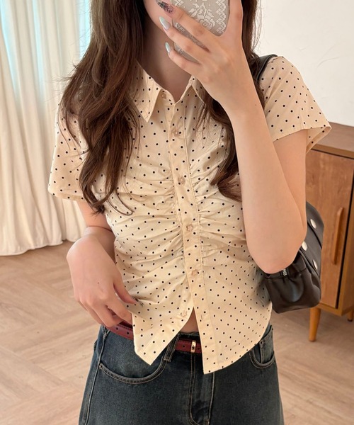 hazyl ブラウス シャツ 半袖 gather design short sleeve shirt 