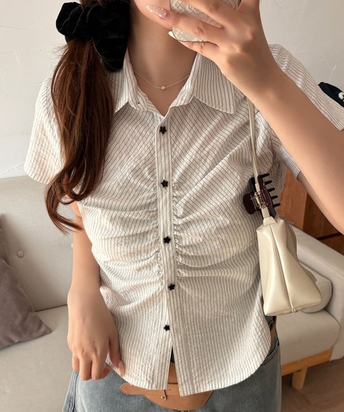 hazyl ブラウス シャツ 半袖 gather design short sleeve shirt
