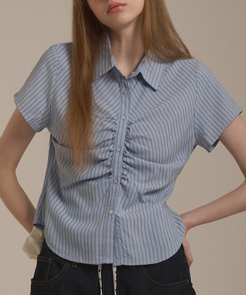 hazyl ブラウス シャツ 半袖 gather design short sleeve shirt