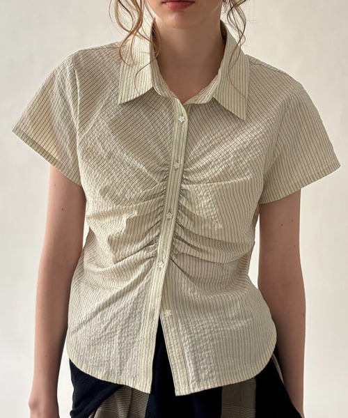 hazyl ブラウス シャツ 半袖 gather design short sleeve shirt 