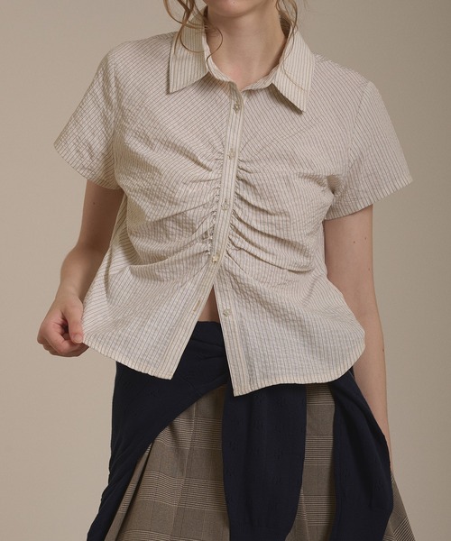 hazyl ブラウス シャツ 半袖 gather design short sleeve shirt