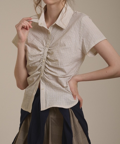 hazyl ブラウス シャツ gather design short sleeve shirt / ギャザー 