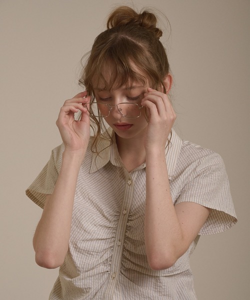hazyl ブラウス シャツ 半袖 gather design short sleeve shirt