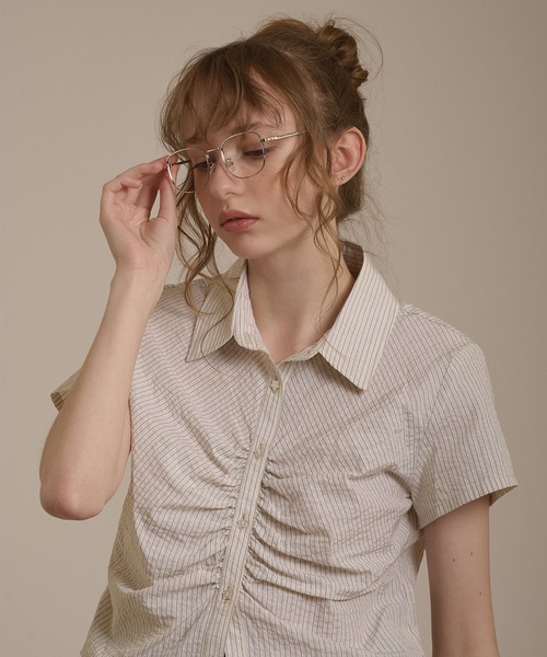 hazyl ブラウス シャツ gather design short sleeve shirt / ギャザー 