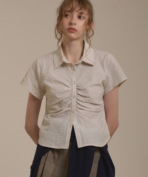 hazyl ブラウス シャツ gather design short sleeve shirt / ギャザー 