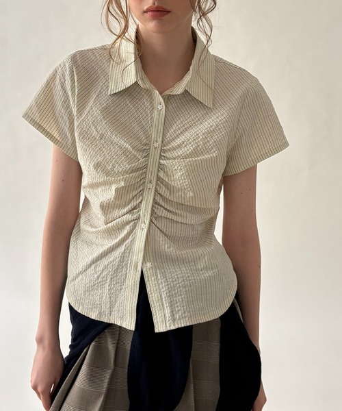 hazyl ブラウス シャツ 半袖 gather design short sleeve shirt