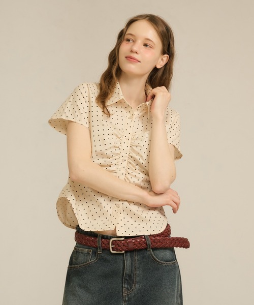 hazyl ブラウス シャツ 半袖 gather design short sleeve shirt 