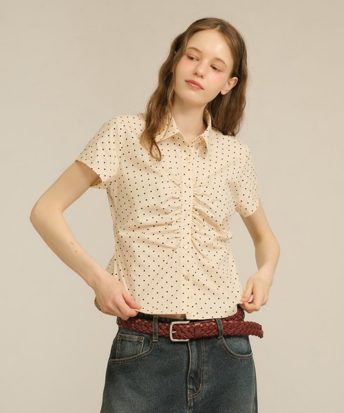 hazyl ブラウス シャツ 半袖 gather design short sleeve shirt 