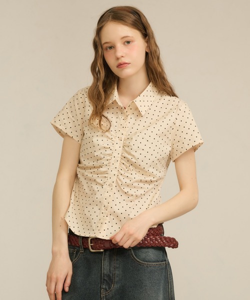 hazyl ブラウス シャツ 半袖 gather design short sleeve shirt 