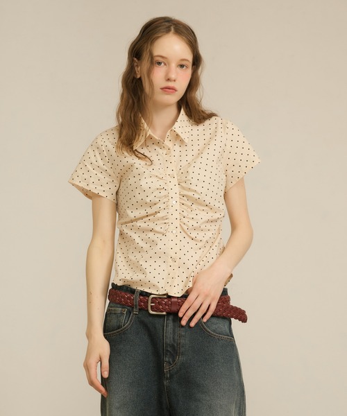 hazyl ブラウス シャツ 半袖 gather design short sleeve shirt 