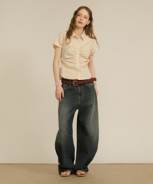hazyl ブラウス シャツ 半袖 gather design short sleeve shirt