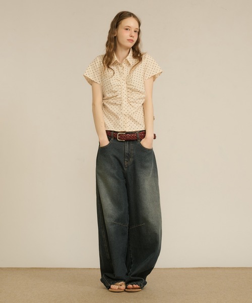hazyl ブラウス シャツ 半袖 gather design short sleeve shirt 