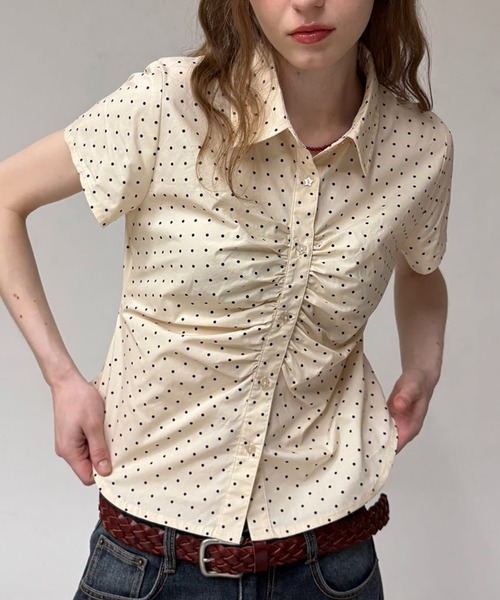 hazyl ブラウス シャツ 半袖 gather design short sleeve shirt 