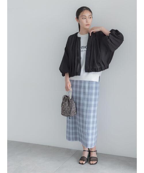 美品 KEITH チェック セットアップ チャイナ ノーカラー フリル スカート Te chichi（テチチ） ロング スカート サッカーチェックナロースカート