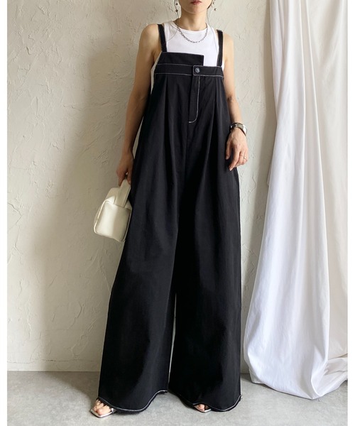 Sheller 黒サロペット Mサイズ 即日発送 She's Closet サロペット オーバーオール 綿ツイルフロントタック