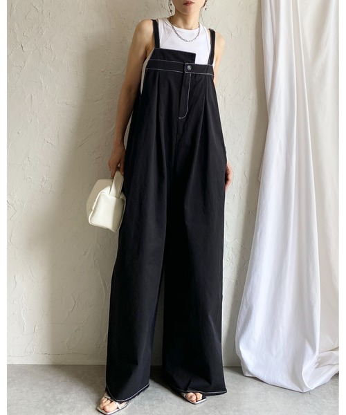 Sheller 黒サロペット Mサイズ 即日発送 She's Closet サロペット オーバーオール 綿ツイルフロントタック