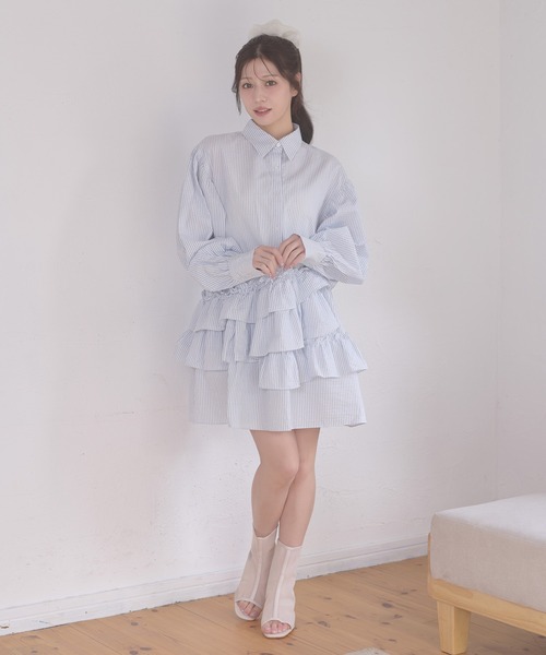 「Ambre Neige」 シャツワンピース FREE サックスブルー レディース_画像2