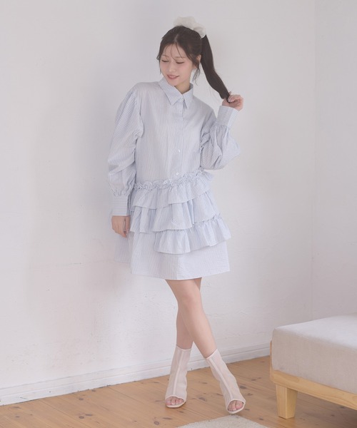 「Ambre Neige」 シャツワンピース FREE サックスブルー レディース_画像3