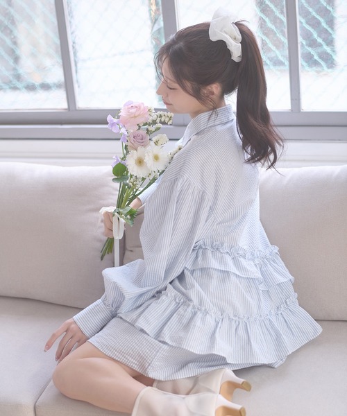 「Ambre Neige」 シャツワンピース FREE サックスブルー レディース_画像8