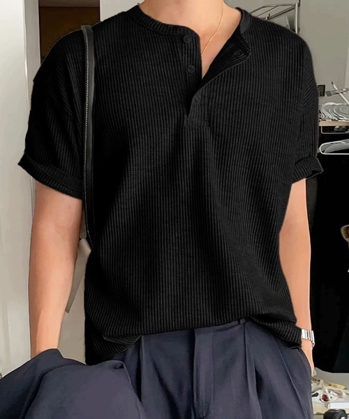 NOWLE（ノウル） ヘンリーネック tシャツ 「NOWLE」凹凸ワッフル