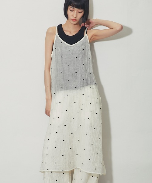 ドット柄シアー袖キャミワンピース ベージュ ワンピース ドット柄刺繍シアーキャミワンピ : ZOZOTOWN Yahoo!店
