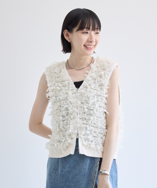ベスト ジレ リボンフリンジベスト レディース