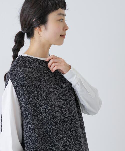 かぐれ ベスト ジレ 「手洗い可」テープヤーンニットベスト レディース