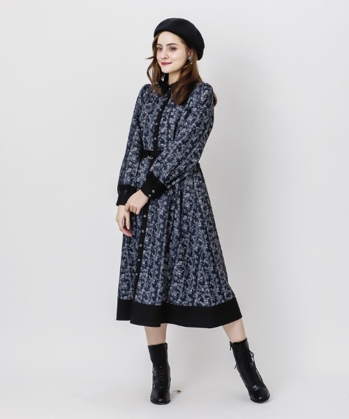 axes femme ワンピース シャツワンピース 線画タッチフラワー