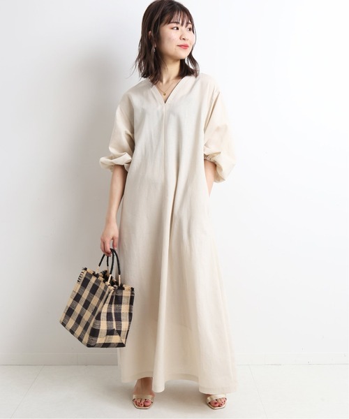 SLOBE IENA（スローブイエナ） ワンピース リネン混ニュアンスネック