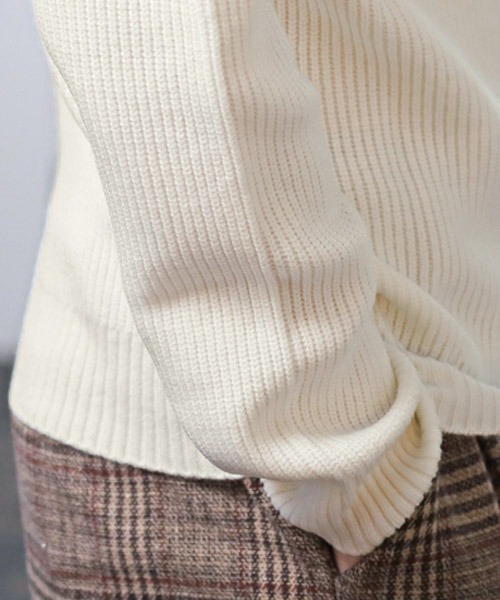 ニット　セーター 　 タートルネック　ロングスリーブ 　シマシマ　カジュアル LUXSTYLE（ラグスタイル） セーター ニット 7G片畦タートルネック