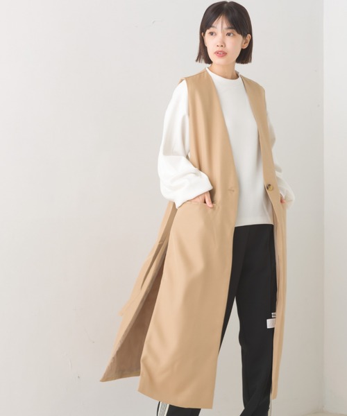 ベスト ジレ ノーカラーオープンサイドロングジレ レディース OMNES（ファッション） ベスト ジレ ノーカラーオープンサイド
