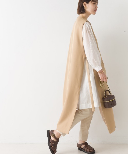 ベスト ジレ ノーカラーオープンサイドロングジレ レディース OMNES（ファッション） ベスト ジレ ノーカラーオープンサイド