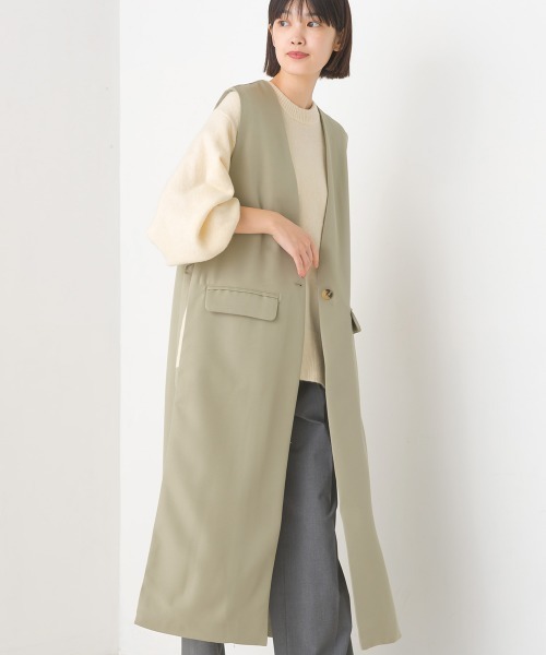 ベスト ジレ ノーカラーオープンサイドロングジレ レディース OMNES（ファッション） ベスト ジレ ノーカラーオープンサイド