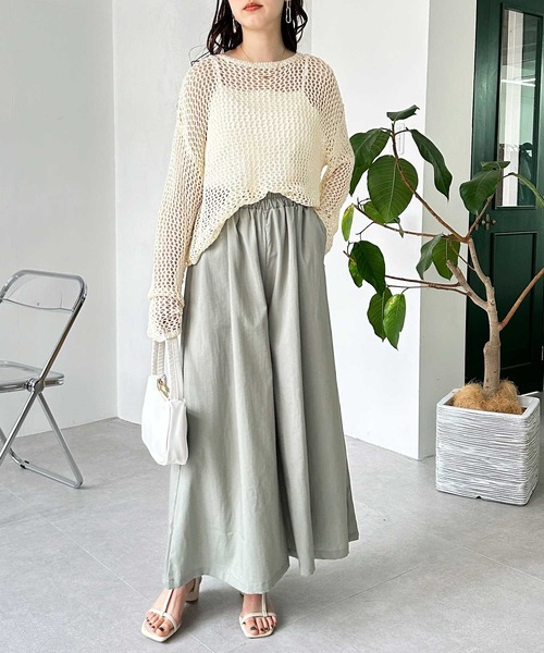 GeeRA パンツ 冷感リネン風フレアーワイドパンツ レディース